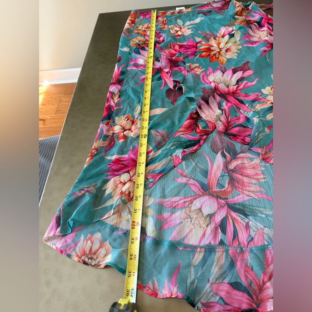 La Blanca Sheer Floral Sarong Cover-Up in Teal & Pink Floral design,Size Medium - Picture 6 of 8